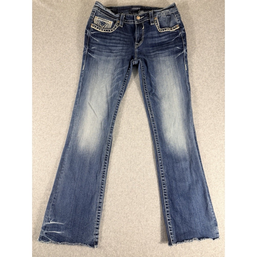 Vigoss Bootcut Jeans Womens 30x32 Blue Studded Distressed Embellished Pockets